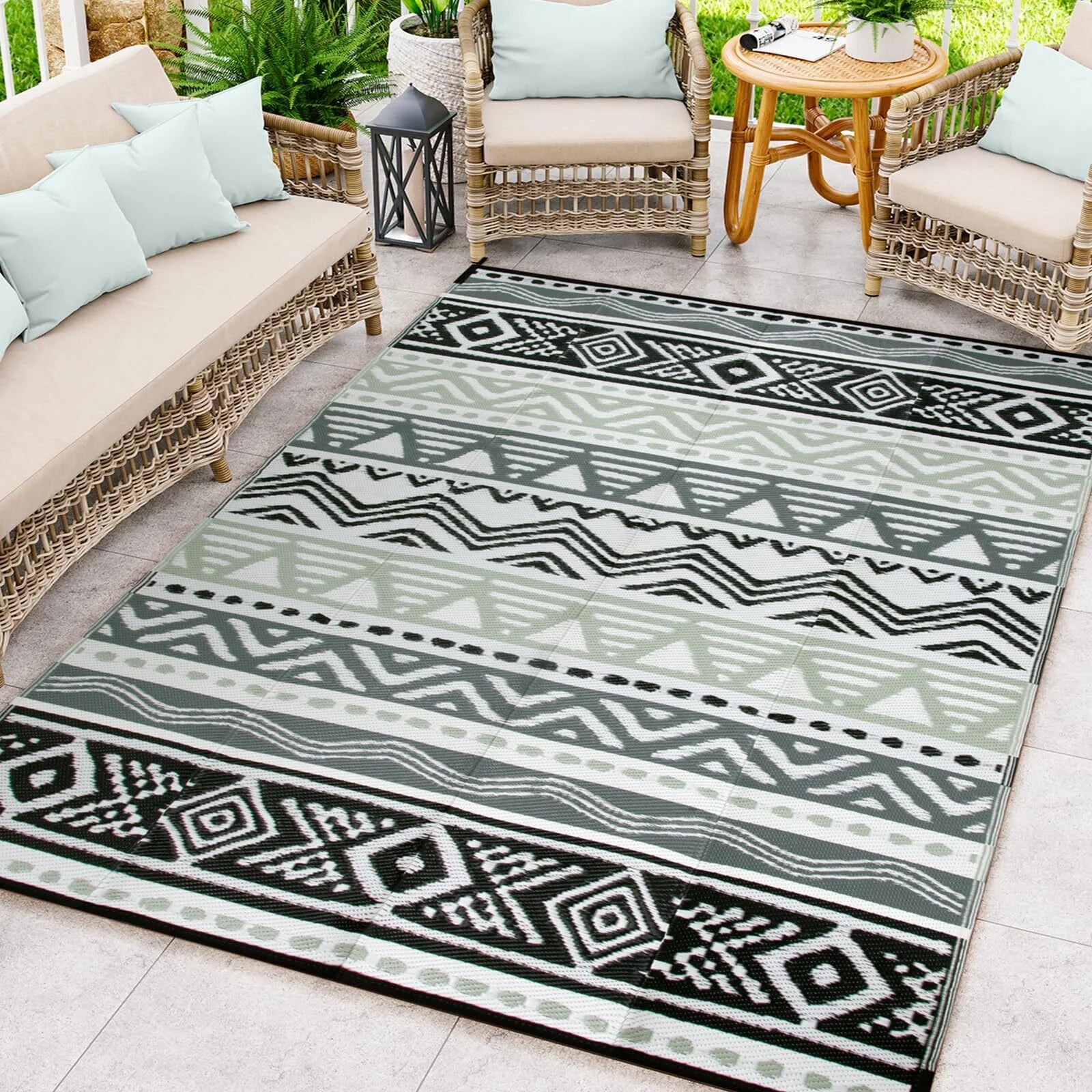 Moynesa Outdoor Rug Waterproof, Lightweight Plastic Straw Rug for Camping RV, Reversible Outside Carpet for Patio Deck Porch Balcony Picnic Tent Walmart Walmart 5' x 8' Moynesa-Black/Gray