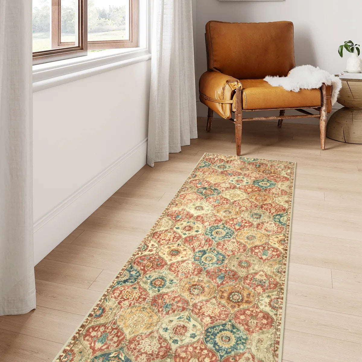 Elise Ultra-thin Transitional Vintage Floral Moroccan Trellis Red & Orange Rug