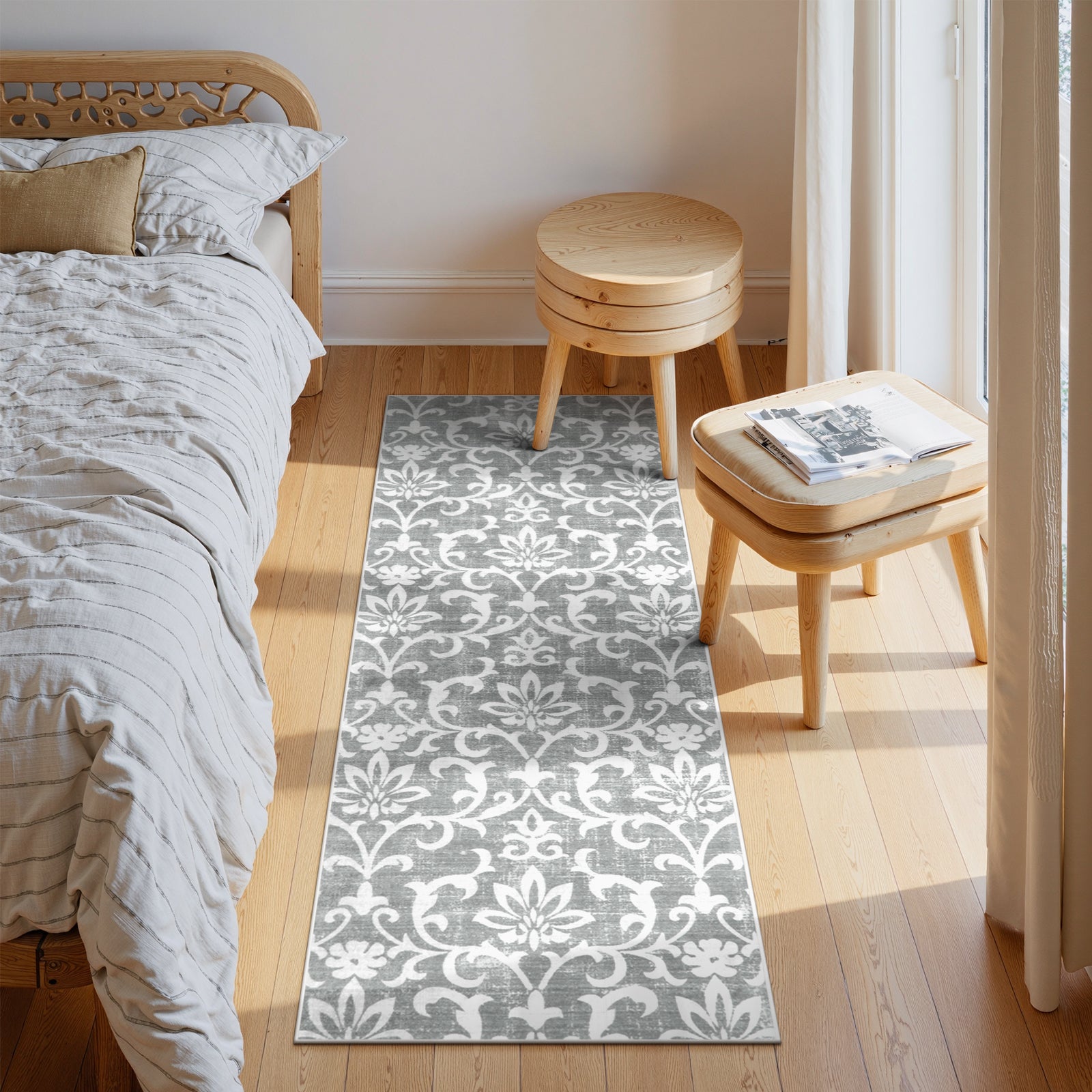 Lahome Decor Washable Rug for Bedroom, Vintage Area Rug for Dorm Room, Indoor Soft Distressed Floral Throw Rugs Non-Slip Backing for Entryway Farmhouse Kitchen Kids Playroom Walmart Walmart 2' x 6' Lahome Decor-Light Grey