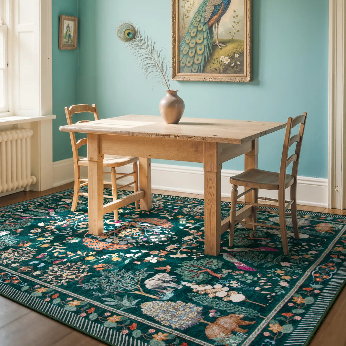 Avine Washable Bohemian Botanical Animals Green Rug Rugs Lahome