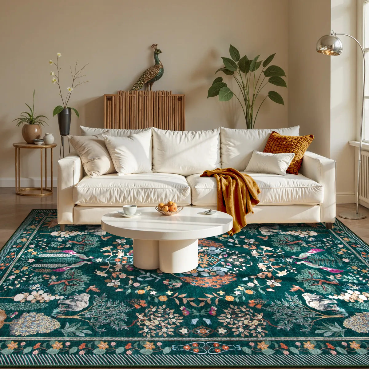 Avine Washable Bohemian Botanical Animals Green Rug Rugs Lahome