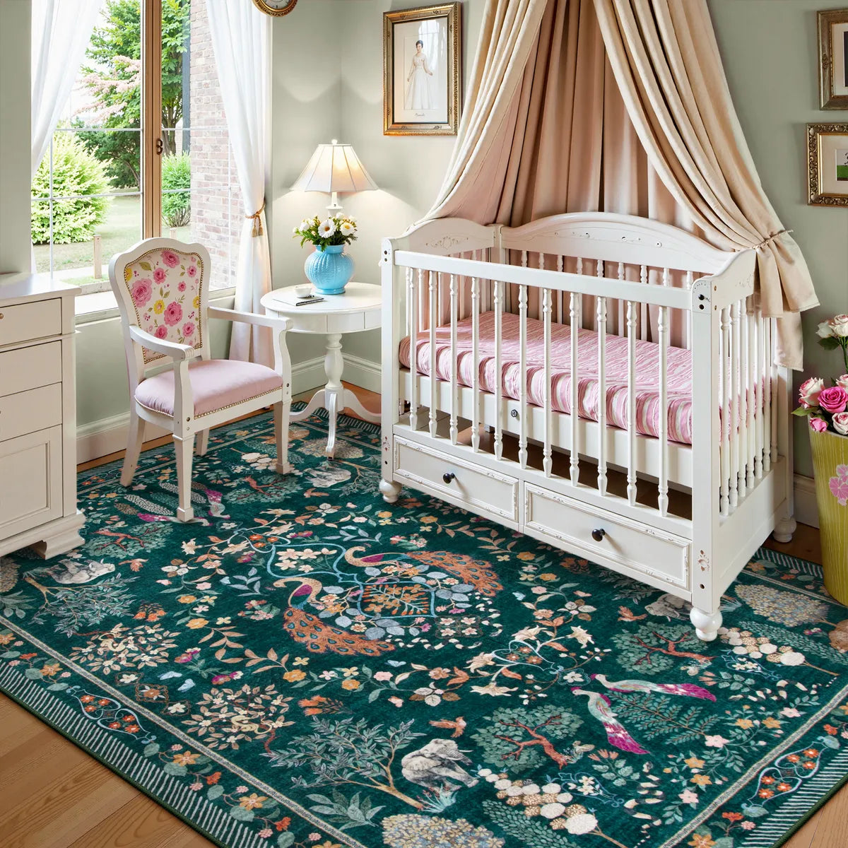 Avine Washable Bohemian Botanical Animals Green Rug Rugs Lahome