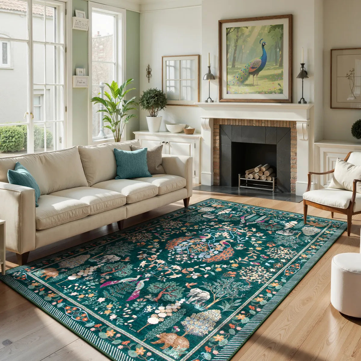 Avine Washable Bohemian Botanical Animals Green Rug Rugs Lahome 6' x 9'