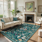 Avine Washable Bohemian Botanical Animals Green Rug Rugs Lahome 6' x 9'