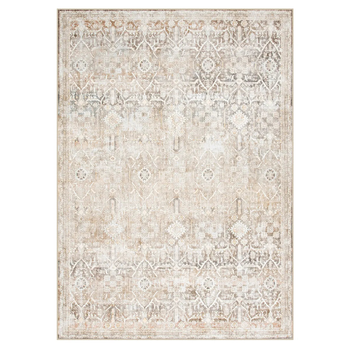Washable Sand Beige Vintage Rug | Velora Distressed Style - Lahome