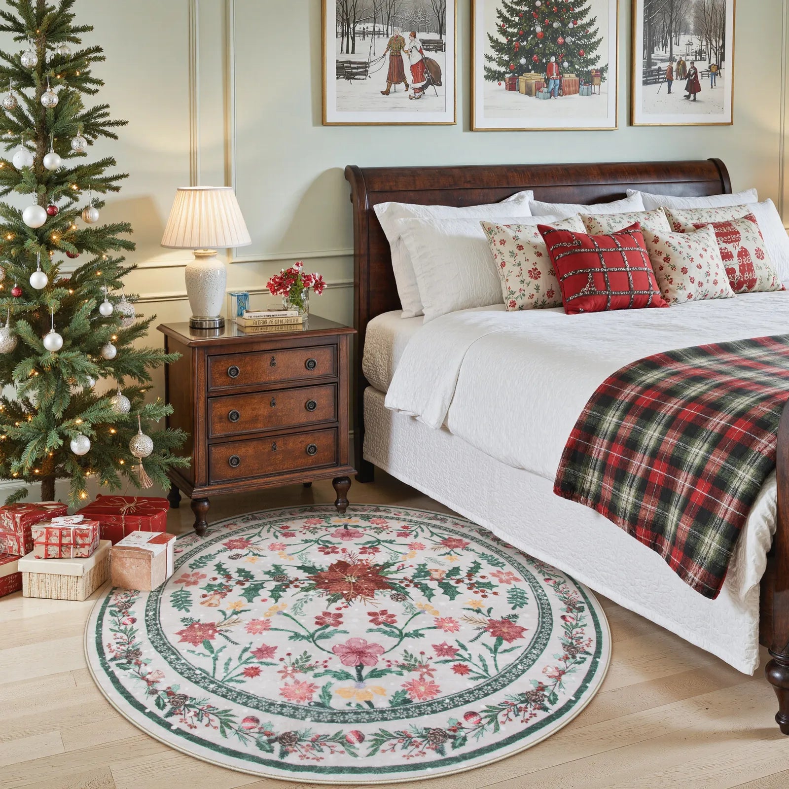 Sylvie Christmas Washable Boho Modern Parisian Garden Floral Ivory Rug Area Rugs Lahome