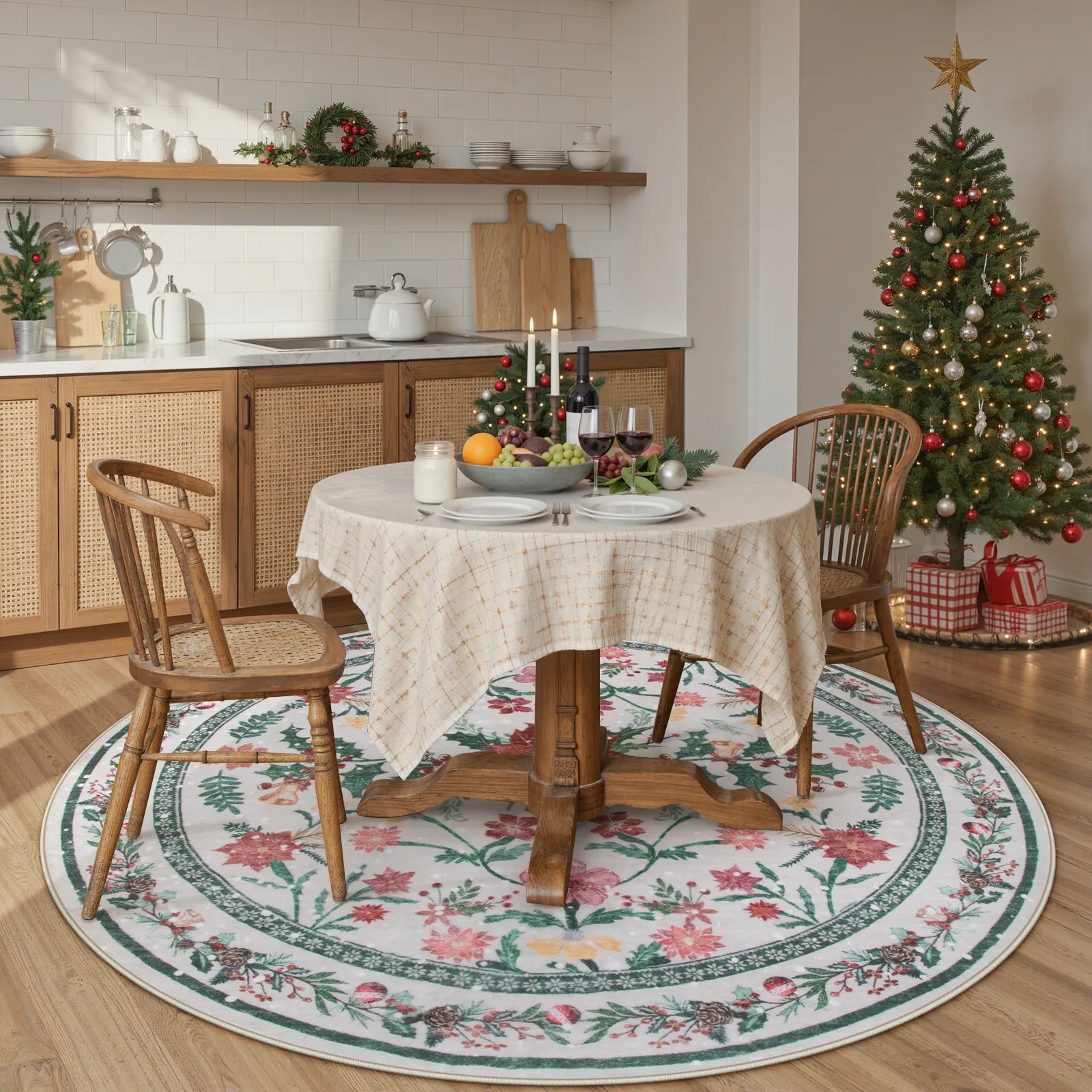 Sylvie Christmas Washable Boho Modern Parisian Garden Floral Ivory Rug Area Rugs Lahome
