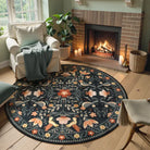 Rosalie Washable Boho Birdsong Floral Garden Black Rug Clearance Rugs Lahome 6' Round