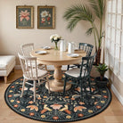 Rosalie Washable Boho Birdsong Floral Garden Black Rug Clearance Rugs Lahome