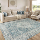 Alene Washable Vintage Medallion Floral Blue Rug Area Rugs Lahome 8' x 10'