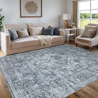 Alene Washable Vintage Medallion Floral Dark Grey Rug Area Rugs Lahome 8' x 10'