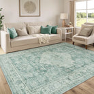 Alene Washable Vintage Medallion Floral Green Rug Area Rugs Lahome 8' x 10'