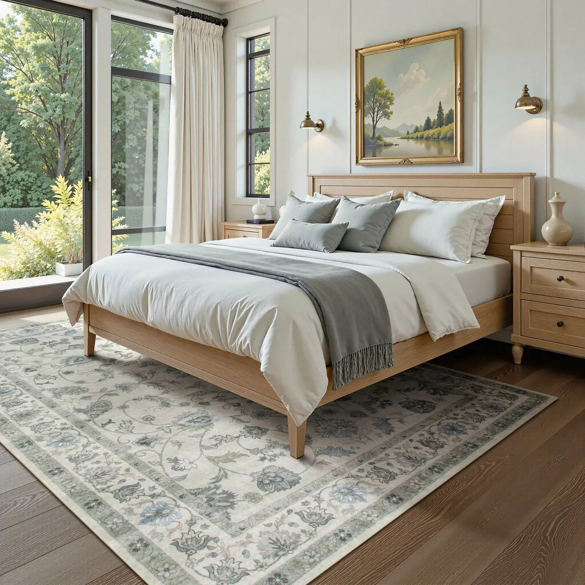 Aurelia Washable Vintage Floral Beige Grey Rug Rugs Lahome