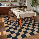 Colette Washable Checkered Easy Jute Black Indoor/Outdoor Rug Easy Jute Area Rug Lahome