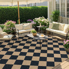 Coline Washable Geometric Checkered Easy Jute Black Indoor/Outdoor Rug Easy Jute Area Rug Lahome