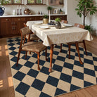 Coline Washable Geometric Checkered Easy Jute Black Indoor/Outdoor Rug Easy Jute Area Rug Lahome