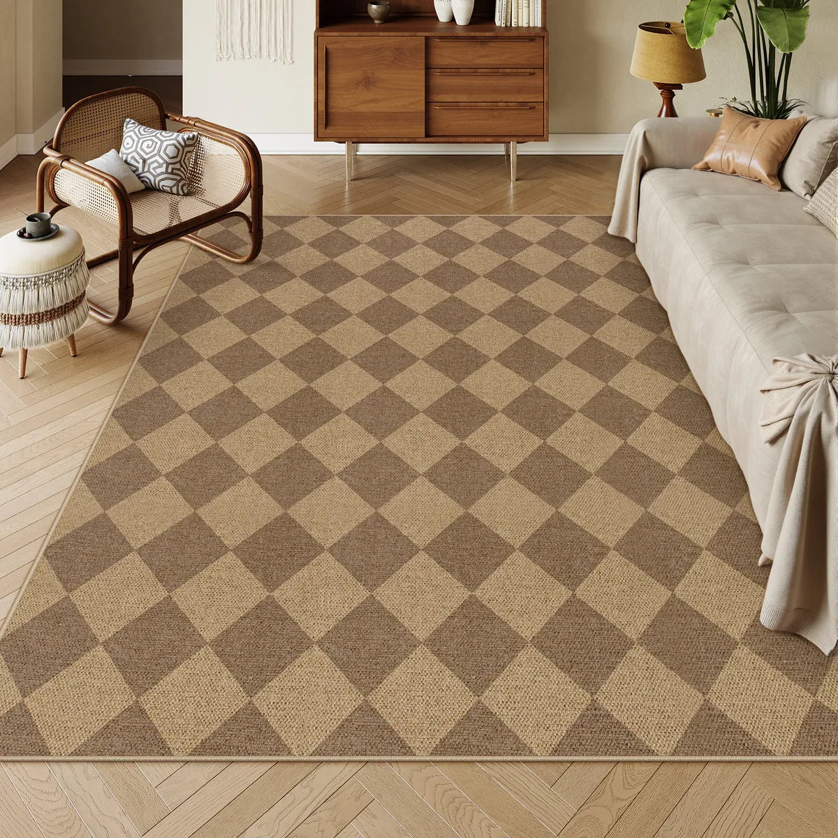 Coline Washable Geometric Checkered Easy Jute Khaki Indoor/Outdoor Rug Easy Jute Area Rug Lahome 6' x 9'