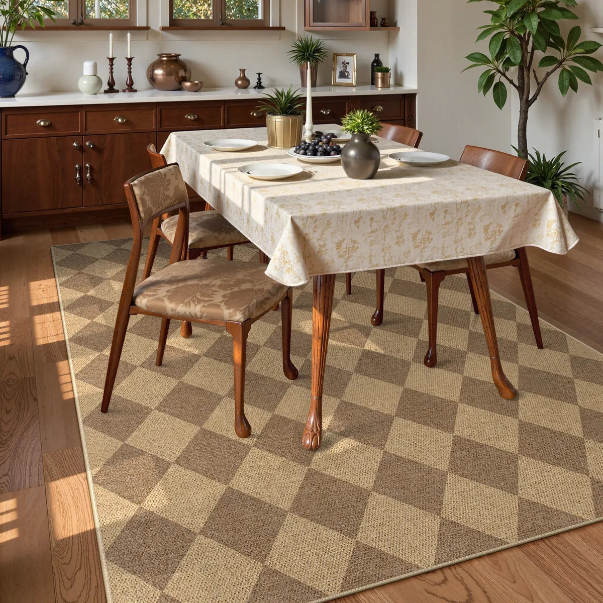 Coline Washable Geometric Checkered Easy Jute Khaki Indoor/Outdoor Rug Easy Jute Area Rug Lahome