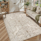 Dorval Washable Vintage Woodland Beige Rug Area Rugs Lahome 6' x 9'