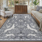 Dorval Washable Vintage Woodland Charcoal Gray Rug Area Rugs Lahome 6' x 9'