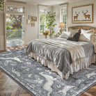 Dorval Washable Vintage Woodland Charcoal Gray Rug Area Rugs Lahome