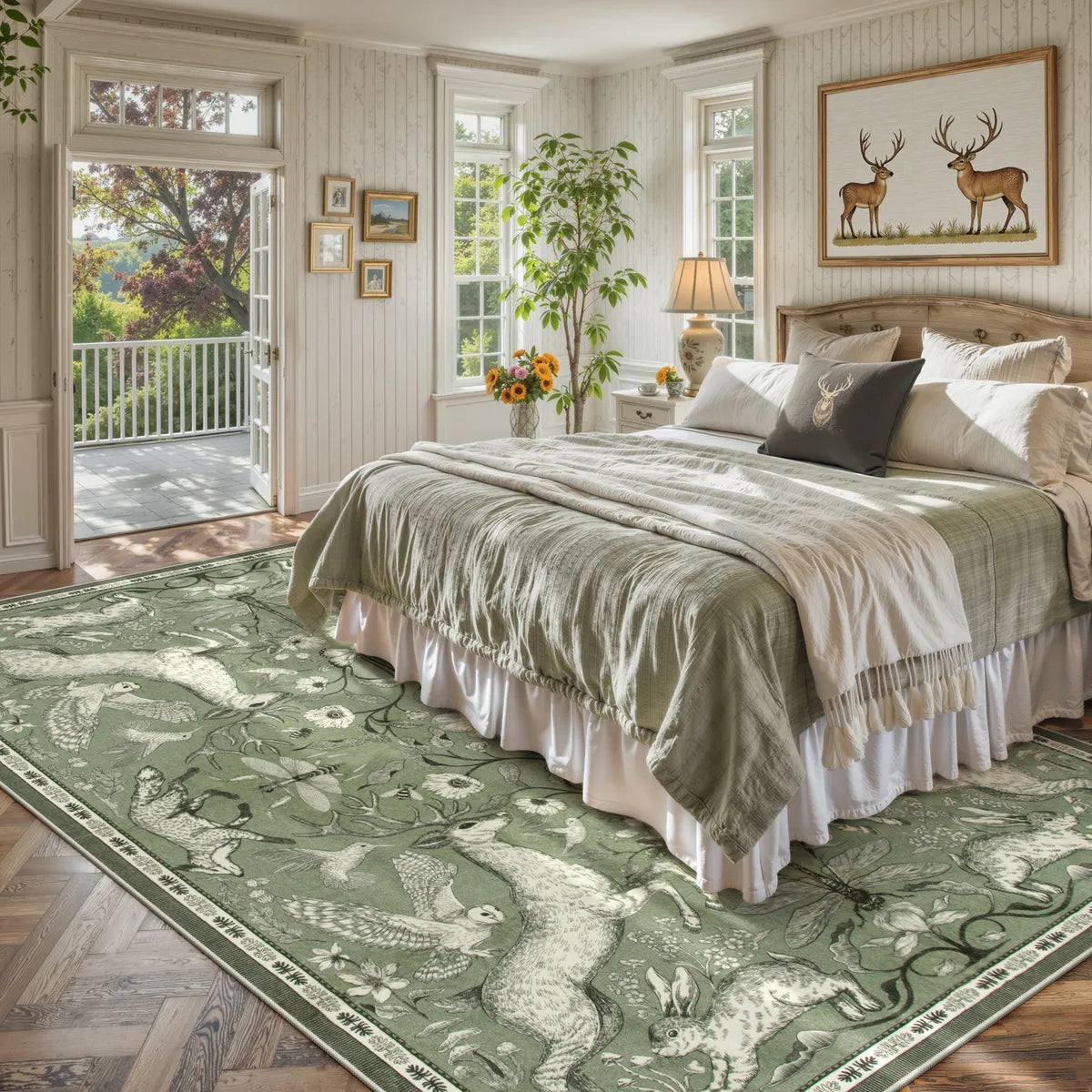 Dorval Washable Vintage Woodland Olive Green Rug Area Rugs Lahome