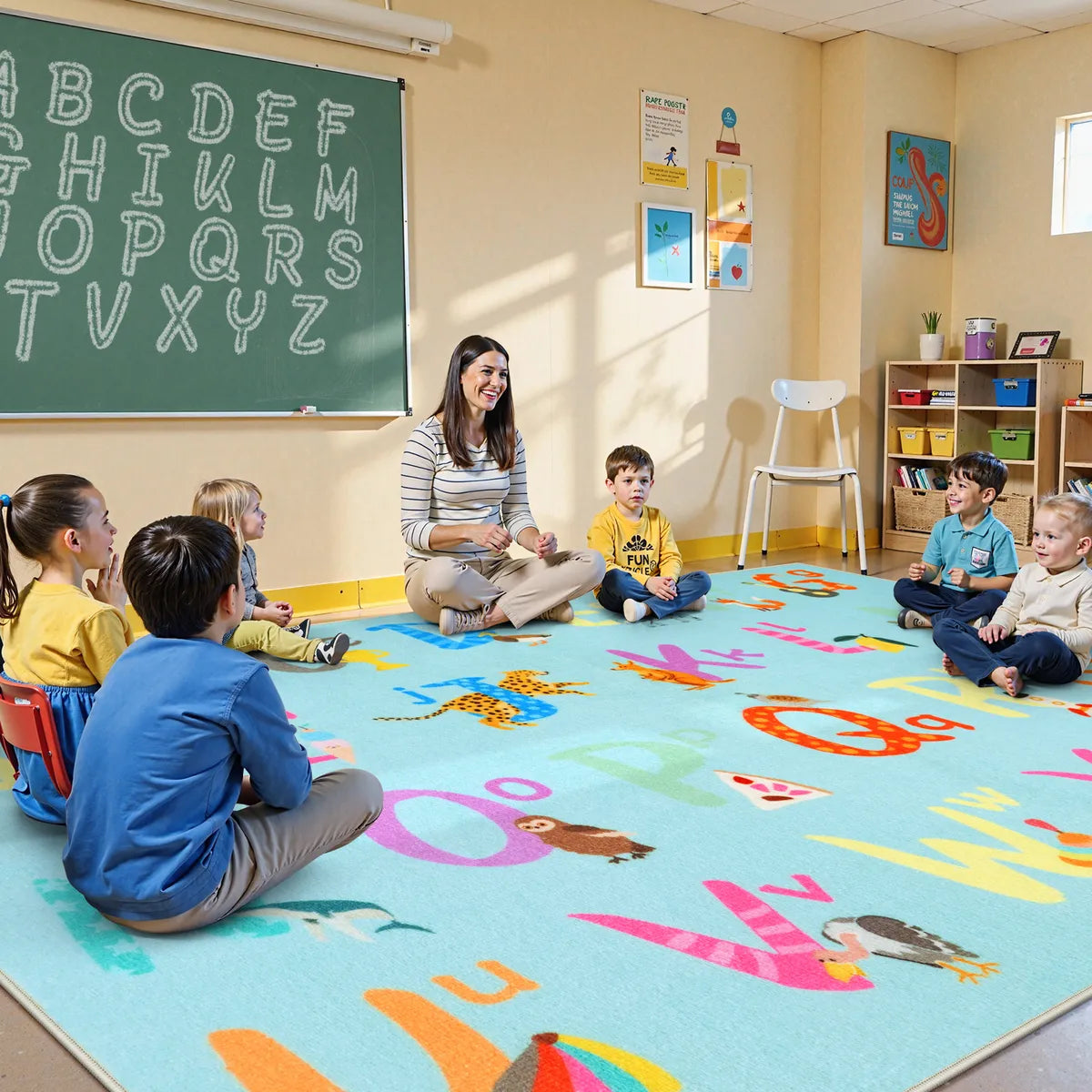 Ecolin Schoolgirl Style Alphabet Blue Classroom Rug Kids Rugs Lahome