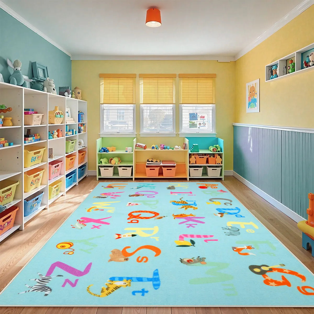 Ecolin Schoolgirl Style Alphabet Blue Classroom Rug Kids Rugs Lahome 6' x 9'
