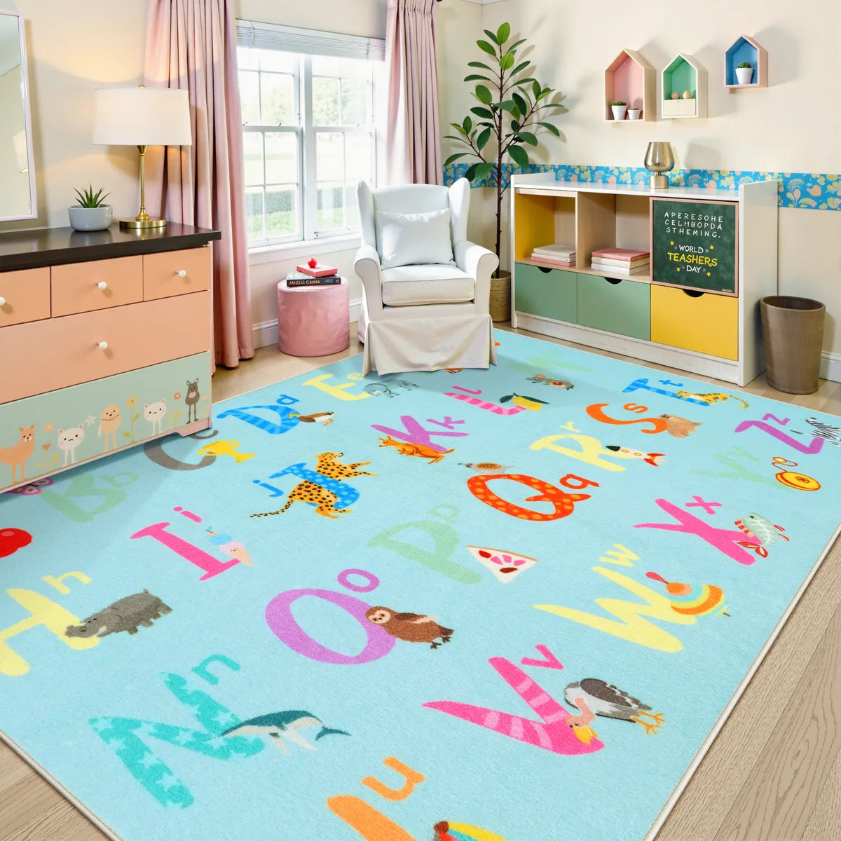 Ecolin Schoolgirl Style Alphabet Blue Classroom Rug Kids Rugs Lahome