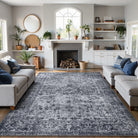 Elysee Washable Vintage Traditional Medallion Black Rug Area Rugs Lahome 6' x 9'