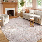Elysee Washable Vintage Traditional Medallion Khaki Rug Area Rugs Lahome 6' x 9'