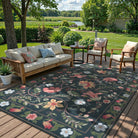Fleurie Washable Boho Floral Charcoal Indoor/Outdoor Area Rug Area Rugs Lahome
