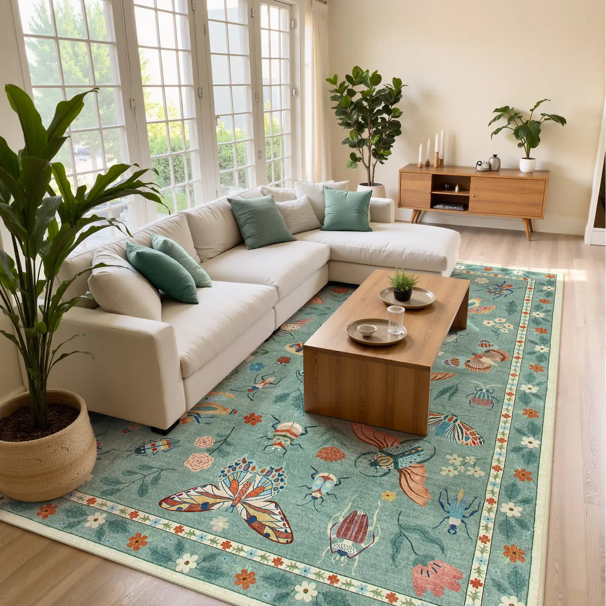 Vionnet Modern Parisian Insect Light Green Area Rug - Lahome