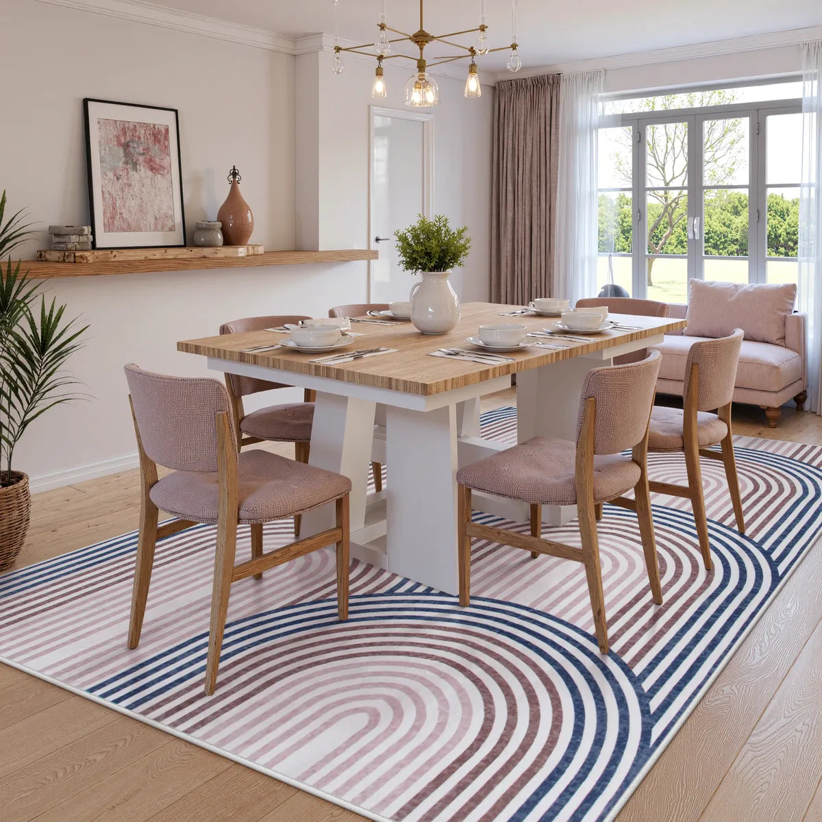 Namia Washable Modern Arch Stripe Blue/Pink Rug Rugs Lahome