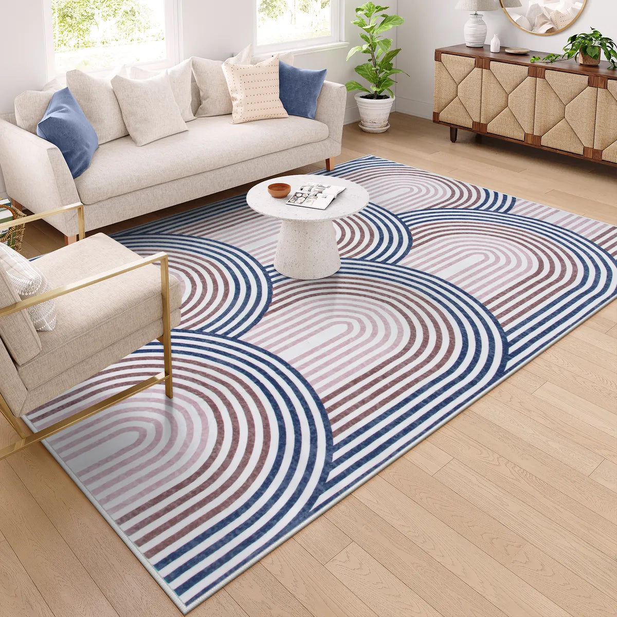Namia Washable Modern Arch Stripe Blue/Pink Rug Rugs Lahome 6' x 9'