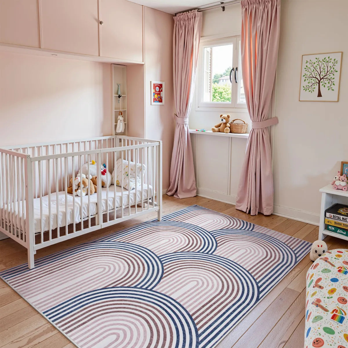 Namia Washable Modern Arch Stripe Blue/Pink Rug Rugs Lahome