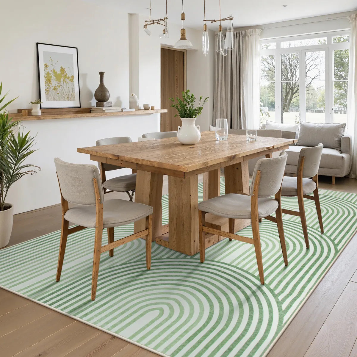 Namia Washable Modern Arch Stripe Green Rug Rugs Lahome 6' x 9'