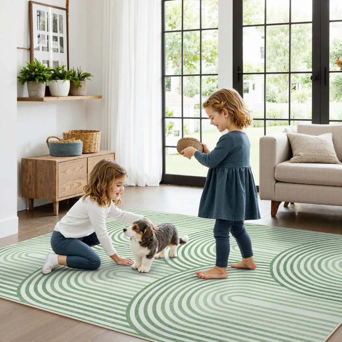 Namia Washable Modern Arch Stripe Green Rug Rugs Lahome