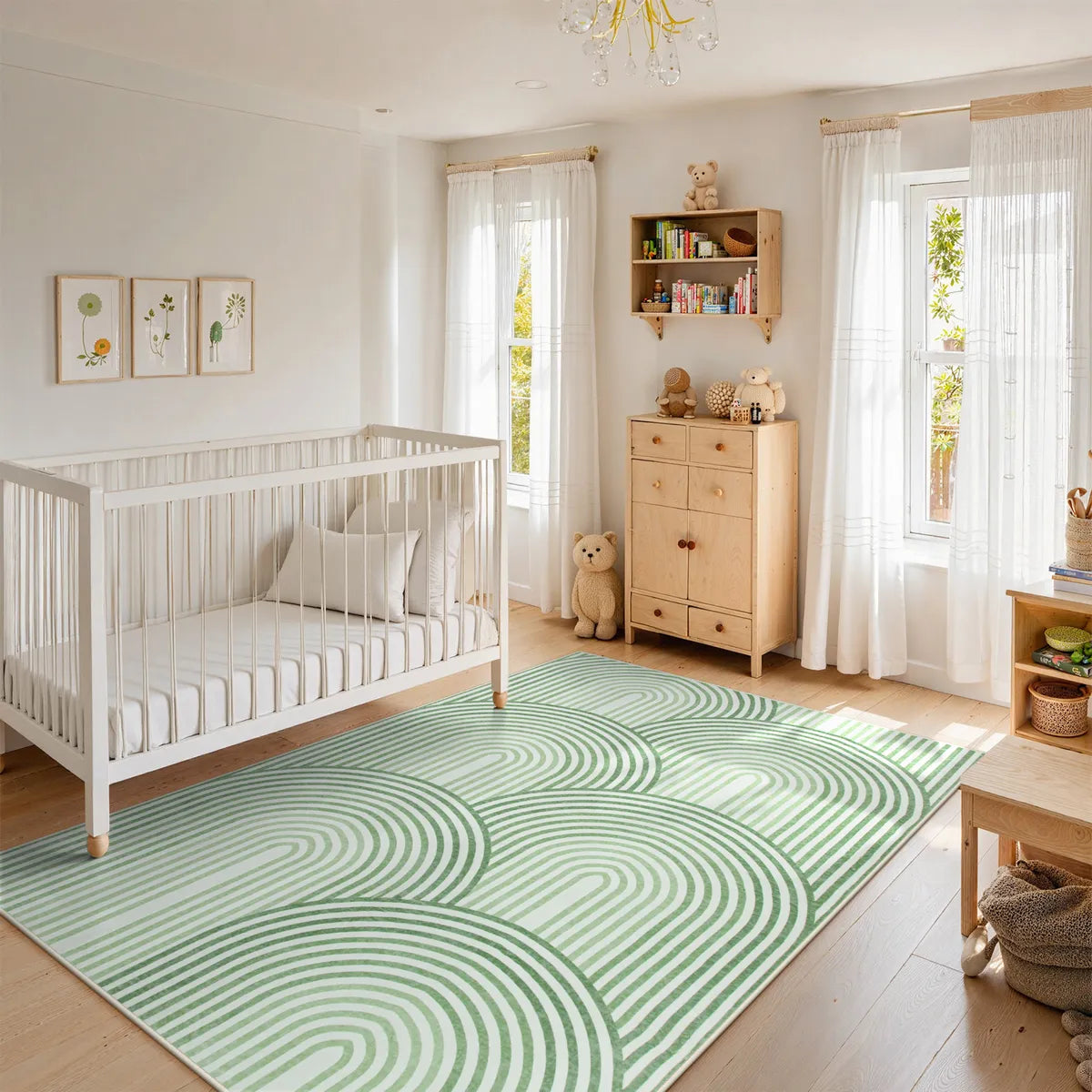 Namia Washable Modern Arch Stripe Green Rug Rugs Lahome