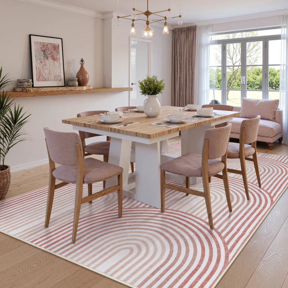 Namia Washable Modern Arch Stripe Pink Rug Rugs Lahome 6' x 9'