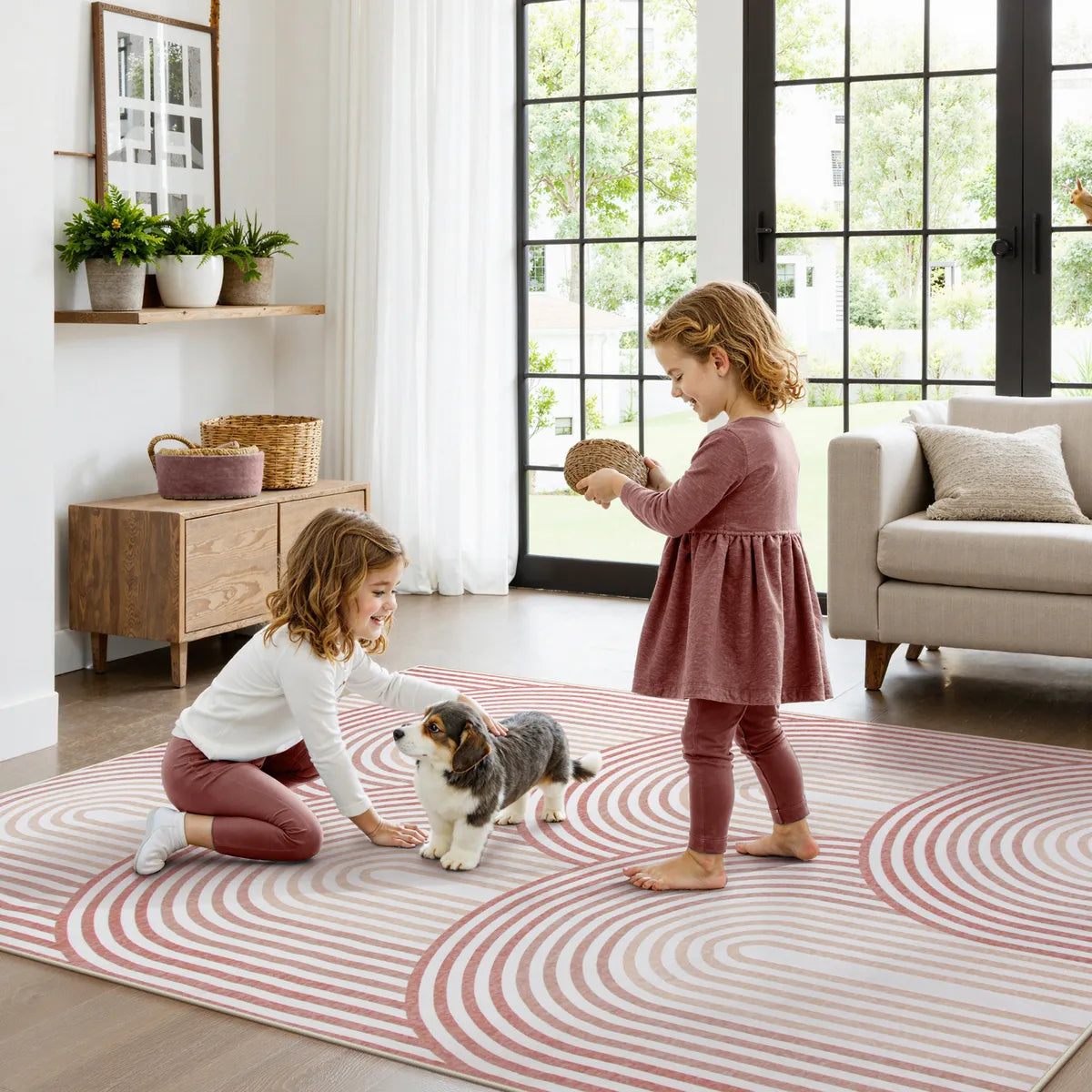 Namia Washable Modern Arch Stripe Pink Rug Rugs Lahome
