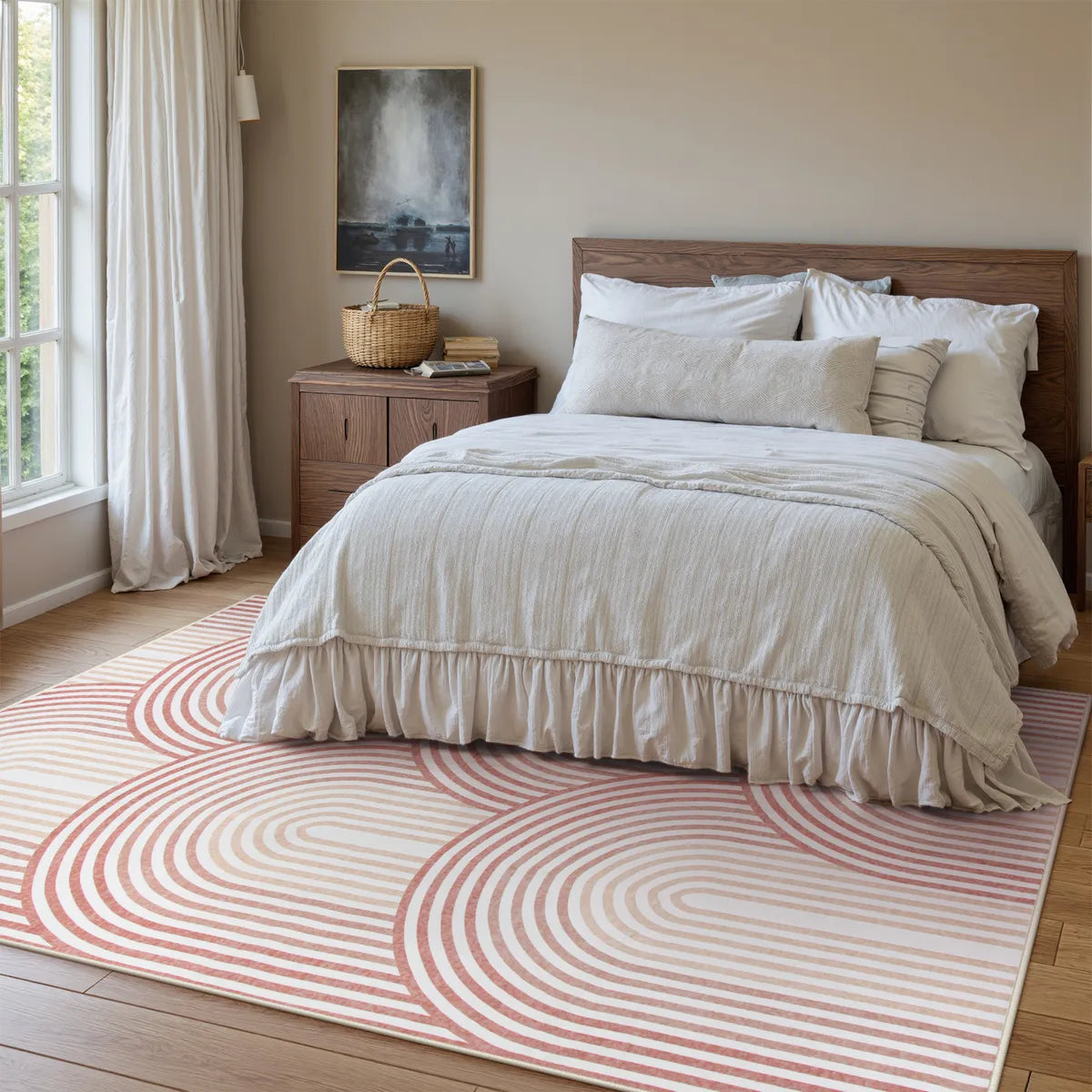 Namia Washable Modern Arch Stripe Pink Rug Rugs Lahome