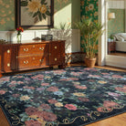 Nina Washable Romantic Vintage Floral Rose Garden Black Rug Area Rugs Lahome 6' x 9'