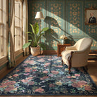 Nina Washable Romantic Vintage Floral Rose Garden Black Rug Area Rugs Lahome