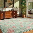 Nina Washable Romantic Vintage Floral Rose Garden Green Rug Area Rugs Lahome 6' x 9'