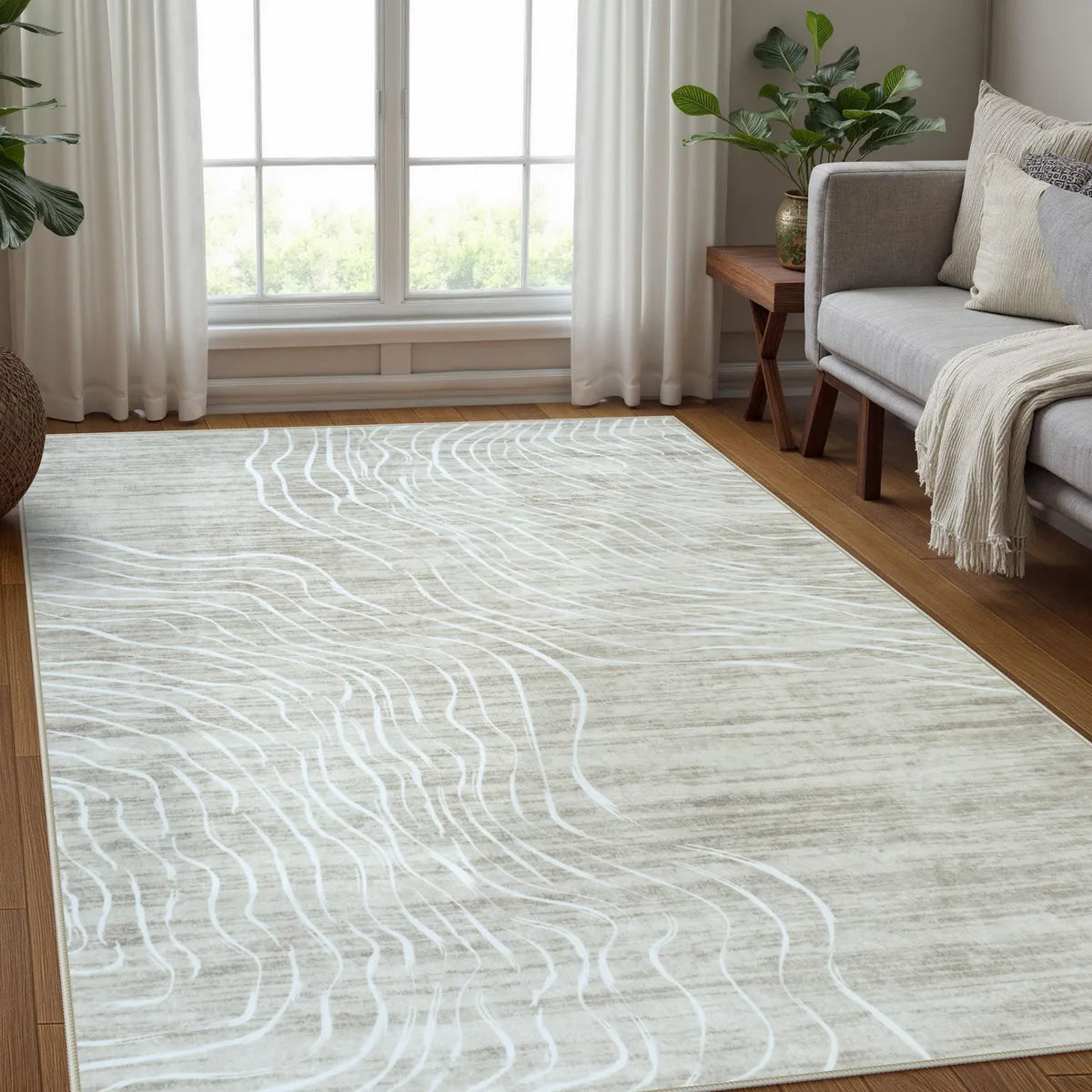 Ondel Washable Abstract Terrain Beige Rug Area Rugs Lahome 6' x 9'