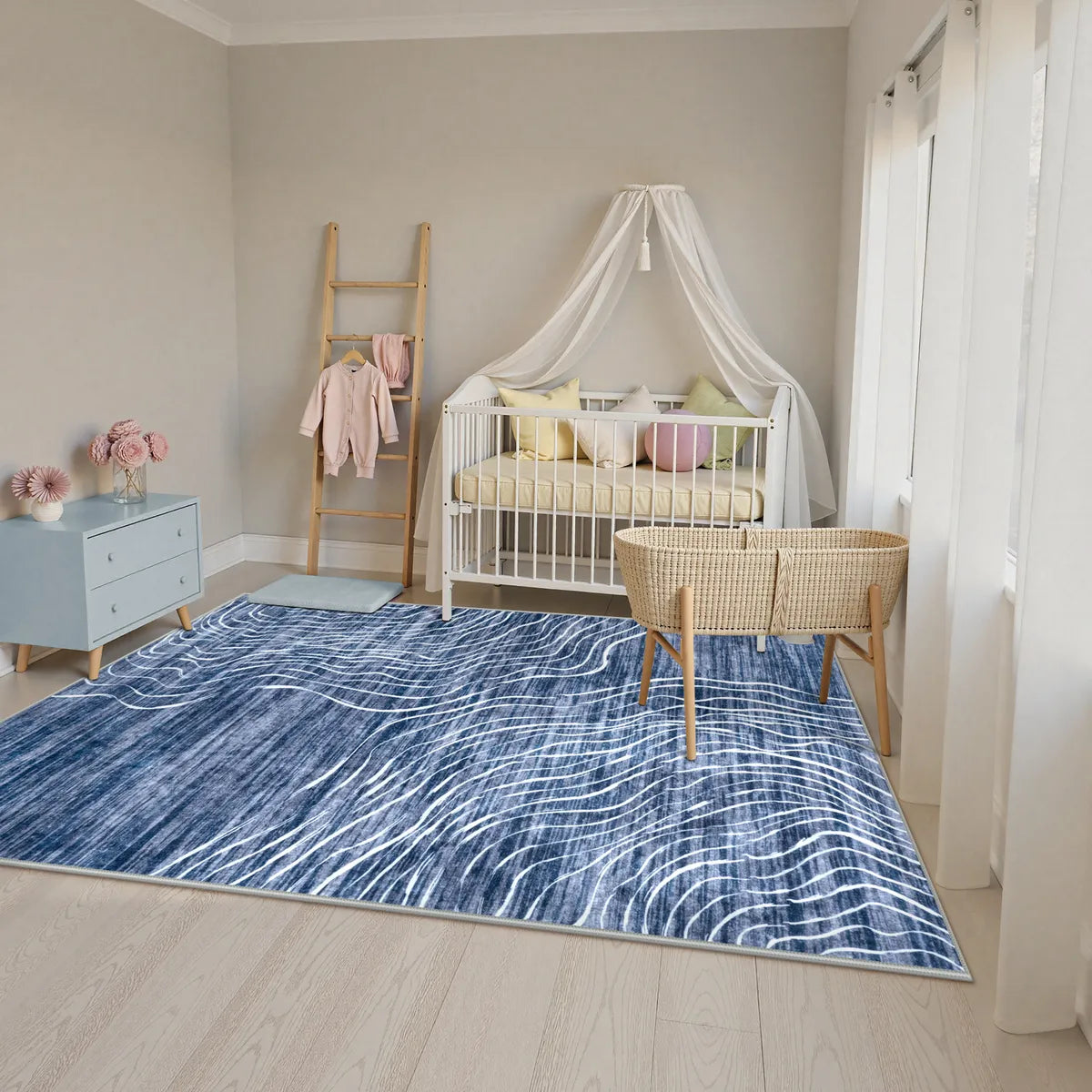 Ondel Washable Abstract Terrain Blue Rug Area Rugs Lahome 6' x 9'