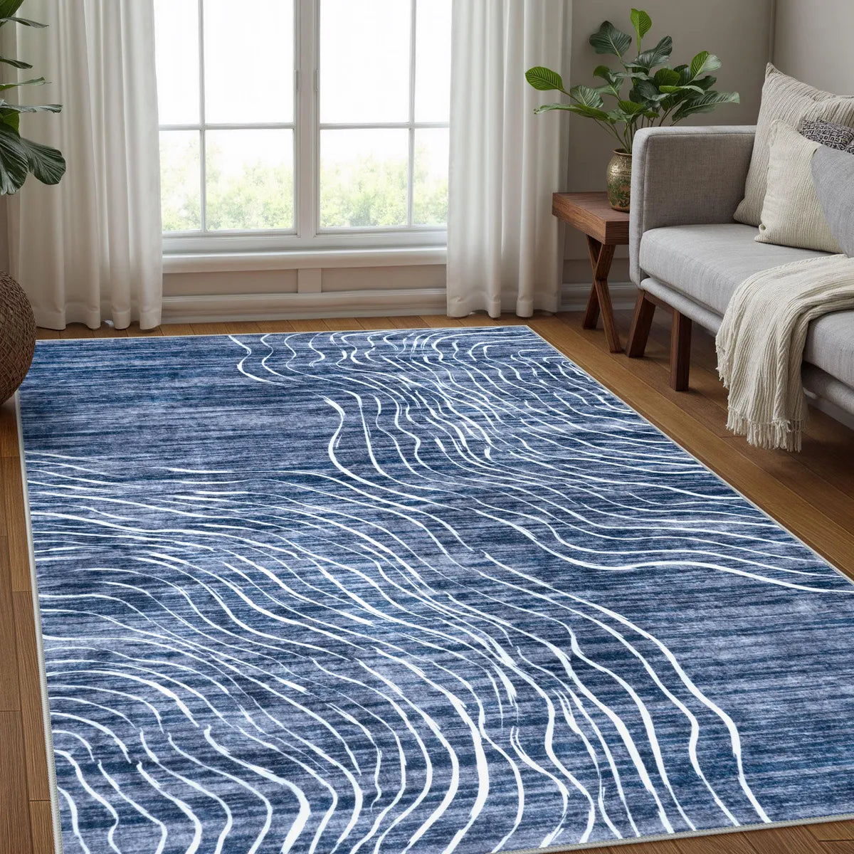 Ondel Washable Abstract Terrain Blue Rug Area Rugs Lahome