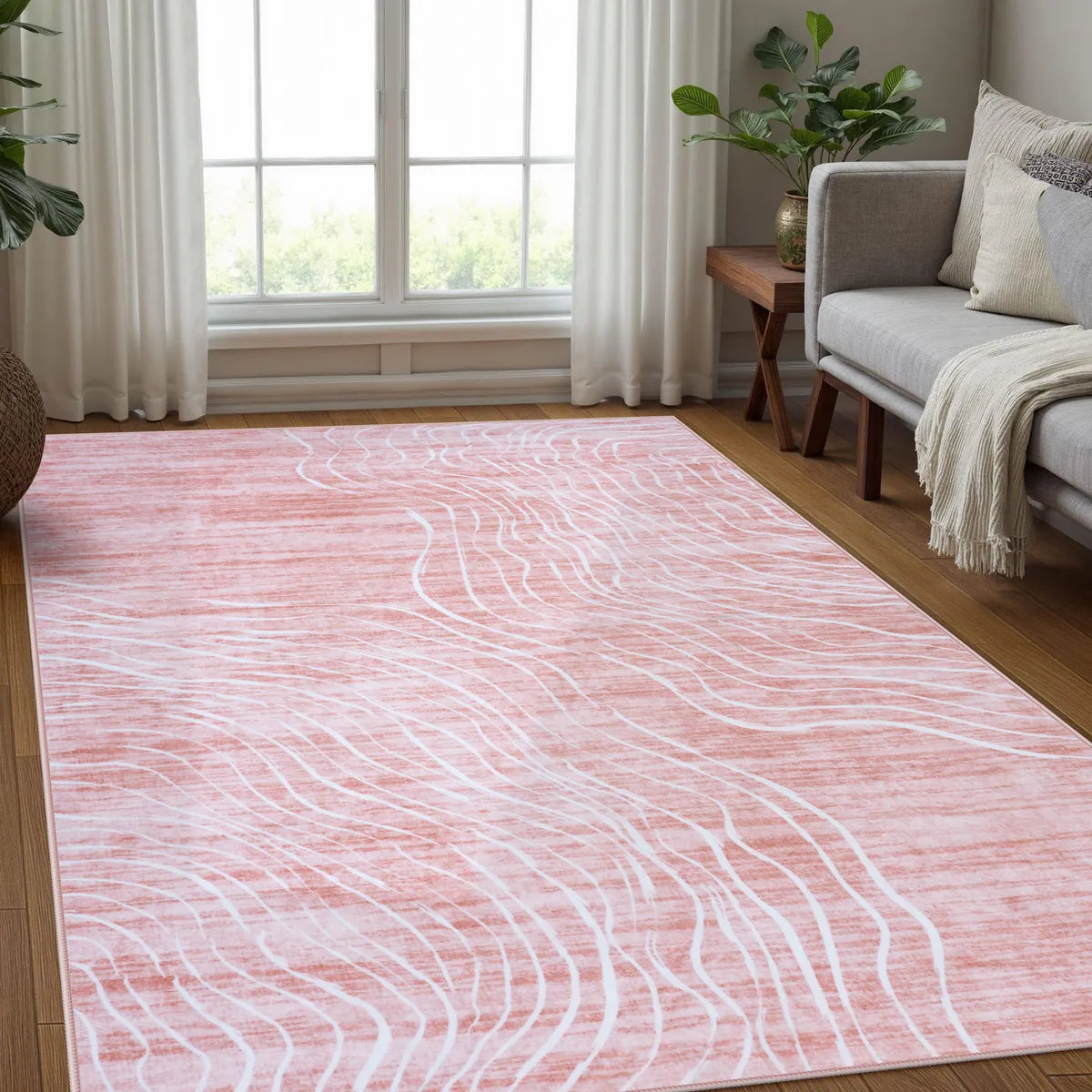 Ondel Washable Abstract Terrain Pink Rug Area Rugs Lahome