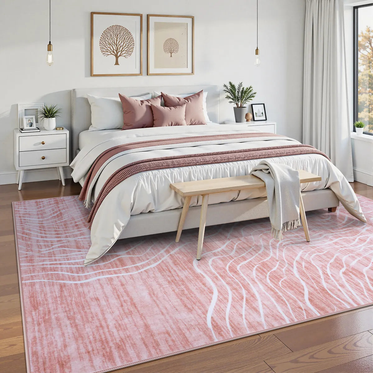 Ondel Washable Abstract Terrain Pink Rug Area Rugs Lahome